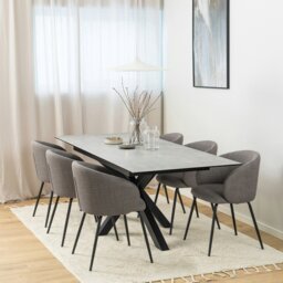Rackhams Heaven Extendable Dining Table with Ceramic Grey Top 168cm - Black - No - Grey - thumbnail 5