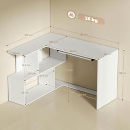 Rackhams L-Shaped Corner Desk with Keyboard Tray and Open Shelves, White - thumbnail 3