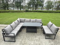 Rackhams 8 Seater Aluminium Garden Furniture Set with Adjustable Rising Dining Table - Dark Grey - thumbnail 2
