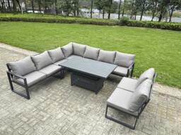 Rackhams 8 Seater Aluminium Garden Furniture Set with Adjustable Rising Dining Table - Dark Grey - thumbnail 1