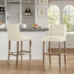 Rackhams Set of 2 Hight Bar Stools Linen Upholstered with Wood Legs - Grey - thumbnail 3