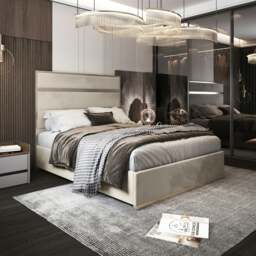 Rackhams Bentley Upholstered Soft Velvet Metal Bed Frame - Cream - Silver - Super king