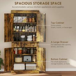 Rackhams 180cm Kitchen Pantry, KitchenStorage Cabinet with Shelves, Brown - Kitchen Cupboard - Particleboard - Brown - thumbnail 4