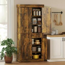 Rackhams 180cm Kitchen Pantry, KitchenStorage Cabinet with Shelves, Brown - Kitchen Cupboard - Particleboard - Brown - thumbnail 1