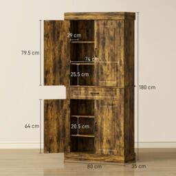 Rackhams 180cm Kitchen Pantry, KitchenStorage Cabinet with Shelves, Brown - Kitchen Cupboard - Particleboard - Brown - thumbnail 3