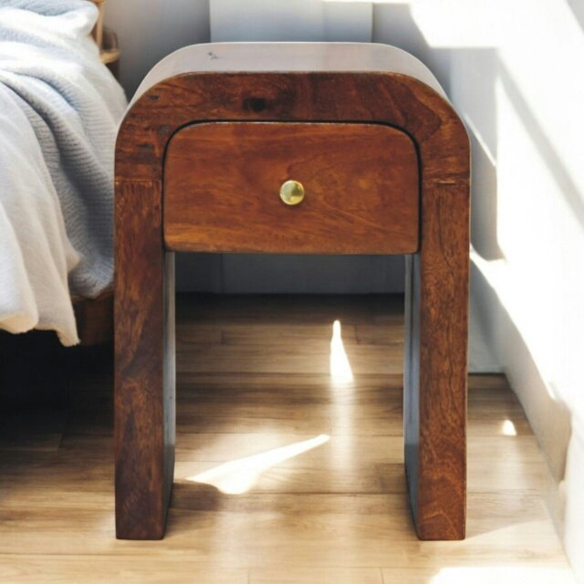 Rackhams Solid Wood Mini Darcy Chestnut Nightstand with Curved Edges - image 1