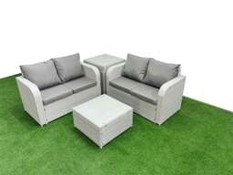 Rackhams 4 Seater Outdoor Love Sofa Set Rattan Garden Furniture Set with Square Coffee Table Side Table Light Grey - thumbnail 1