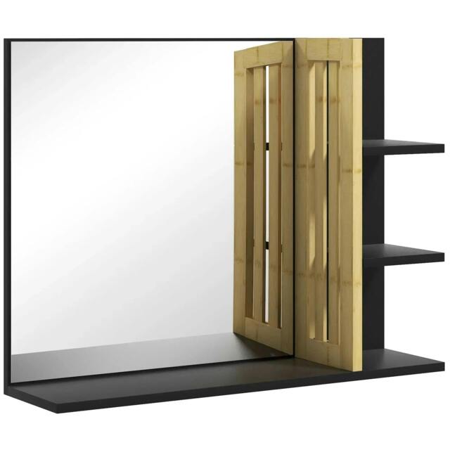 Rackhams Bamboo Panel Bathroom Mirror, with Shelves - image 1