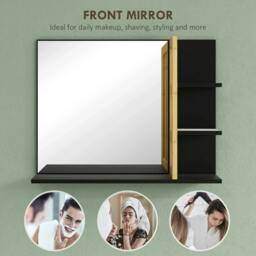 Rackhams Bamboo Panel Bathroom Mirror, with Shelves - thumbnail 4