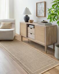 Rackhams Mirage-Cottage Tan Black Fringe In- & Outdoor Jute-Look Rug - 80 x 220 cm