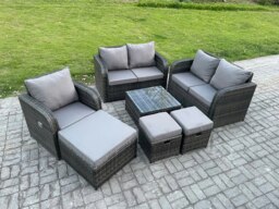 Rackhams 7 Piece Garden Furniture Sets 6 Seater Outdoor Patio Furniture Set Weaving Wicker Rattan Sofa Chair and Table with 3 Footstools - thumbnail 1