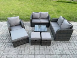 Rackhams 7 Piece Garden Furniture Sets 6 Seater Outdoor Patio Furniture Set Weaving Wicker Rattan Sofa Chair and Table with 3 Footstools - thumbnail 2