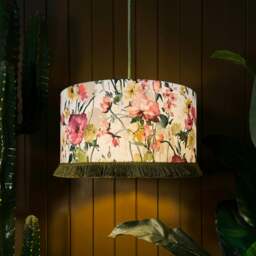 "Rackhams Hazy Meadow Fringed Linen lampshade in Salt - Ceiling Pendant / Arc Lamp - 30cm diameter x 20cm Height (12"" x 8"")" - thumbnail 3