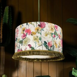 "Rackhams Hazy Meadow Fringed Linen lampshade in Salt - Ceiling Pendant / Arc Lamp - 30cm diameter x 20cm Height (12"" x 8"")" - thumbnail 1