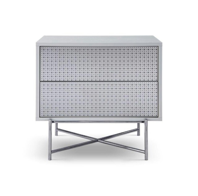 Rackhams Adriana Bedside Chests - White Wood - Dark Chrome Perforated Steel - Dark Chrome - image 1