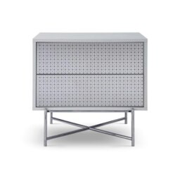 Rackhams Adriana Bedside Chests - White Wood - Dark Chrome Perforated Steel - Dark Chrome - thumbnail 1