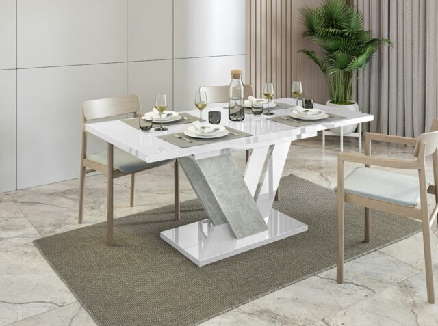 Rackhams Retro Container Store Extendable Dining Table for 6 People DUBAI White Gloss Stone Effect