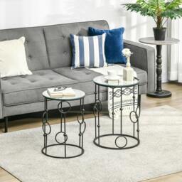 Rackhams Set of 2 Nesting Coffee Table, Side Tables with Glass Top, Black - Black - Black - Tempered Glass