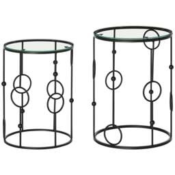 Rackhams Set of 2 Nesting Coffee Table, Side Tables with Glass Top, Black - Black - Black - Tempered Glass - thumbnail 2