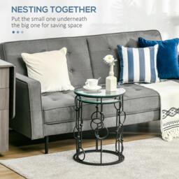 Rackhams Set of 2 Nesting Coffee Table, Side Tables with Glass Top, Black - Black - Black - Tempered Glass - thumbnail 6