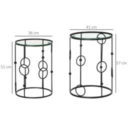 Rackhams Set of 2 Nesting Coffee Table, Side Tables with Glass Top, Black - Black - Black - Tempered Glass - thumbnail 5