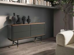 Rackhams Chest of Drawers Dark Grey Matt Wood, Black Steel and Walnut Top 7172 - thumbnail 3