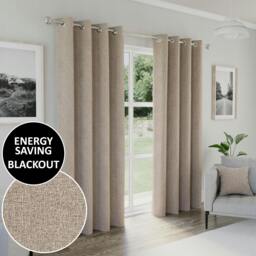 "Rackhams 100% Blackout Curtains - Thermal/Energy Saving Linen Look Pair with Eyelets For Living Room & Bedrooms - Blue - 66"" (168cm) Width x 54"" (137cm) Drop" - thumbnail 4