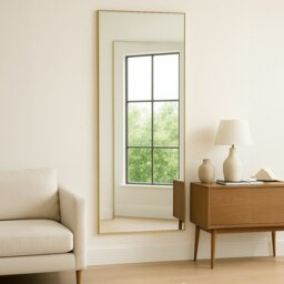Rackhams Modern Gold Metal Rectangle Frame Leaner Mirror 200cm x 80cm - thumbnail 2