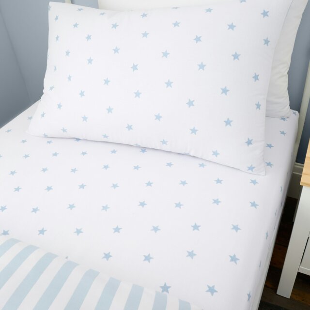 Rackhams Mini Star & Stripes Cotton Fitted Sheet Blue - Double - Blue - image 1