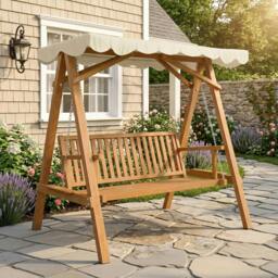 Rackhams 2 Seater Wooden Garden Swing Chair Seat Hammock Bench Furniture Lounger - thumbnail 1