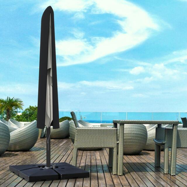 Rackhams Garden Parasol Cover, Outdoor Patio Umbrella Protector Weatherproof Garden Patio with Rod, Zipper for 2-4m Parasol, Φ60 x 160cm, Khaki - Black