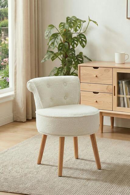 Rackhams Teddy Fleece Upholstered Vanity Stool - White - One Size - image 1