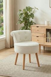Rackhams Teddy Fleece Upholstered Vanity Stool - White - One Size - thumbnail 1