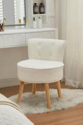 Rackhams Teddy Fleece Upholstered Vanity Stool - White - One Size - thumbnail 3