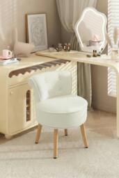 Rackhams Teddy Fleece Upholstered Vanity Stool - White - One Size - thumbnail 2