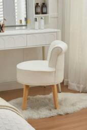 Rackhams Teddy Fleece Upholstered Vanity Stool - White - One Size - thumbnail 4