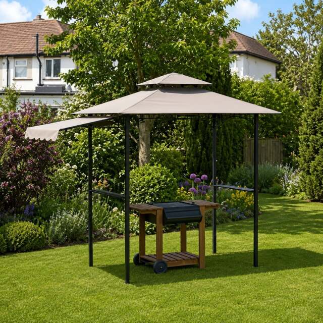 Rackhams BBQ Shelter Gazebo 2.45m - Garden BBQ Canopy with Shelves & Light - image 1