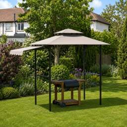 Rackhams BBQ Shelter Gazebo 2.45m - Garden BBQ Canopy with Shelves & Light - thumbnail 1