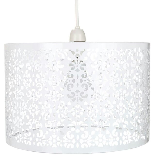 Rackhams Marrakech Designed Large White Metal Pendant Light Shade with Floral Decoration - image 1