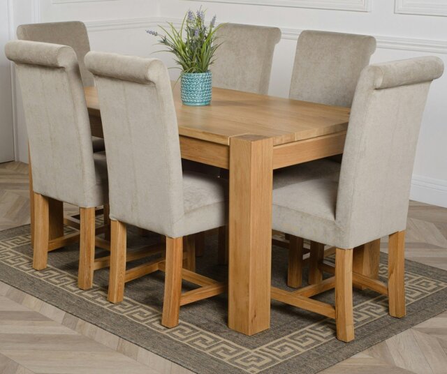 Rackhams Kuba Medium Oak Dining Table with Washington Fabric Chairs - 6 chairs - Grey - image 1