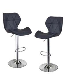 Rackhams Set of 2 Adjustable Swivel Bar Stools with Backrest Gas Lift Kitchen Breakfast Chairs - Gray - thumbnail 2