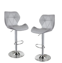 Rackhams Set of 2 Adjustable Swivel Bar Stools with Backrest Gas Lift Kitchen Breakfast Chairs - Gray