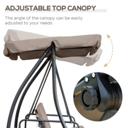 Rackhams 2-in-1 Swing Chair 3 Seater Hammock Cushion Bed Tilt Canopy - Steel, Polyester - 200L x 125W x 170H cm - Light Grey - thumbnail 4