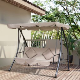 Rackhams 2-in-1 Swing Chair 3 Seater Hammock Cushion Bed Tilt Canopy - Steel, Polyester - 200L x 125W x 170H cm - Light Grey - thumbnail 3