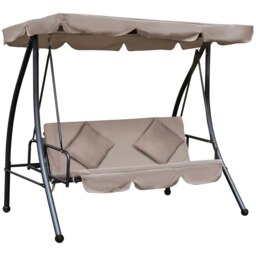 Rackhams 2-in-1 Swing Chair 3 Seater Hammock Cushion Bed Tilt Canopy - Steel, Polyester - 200L x 125W x 170H cm - Light Grey - thumbnail 2