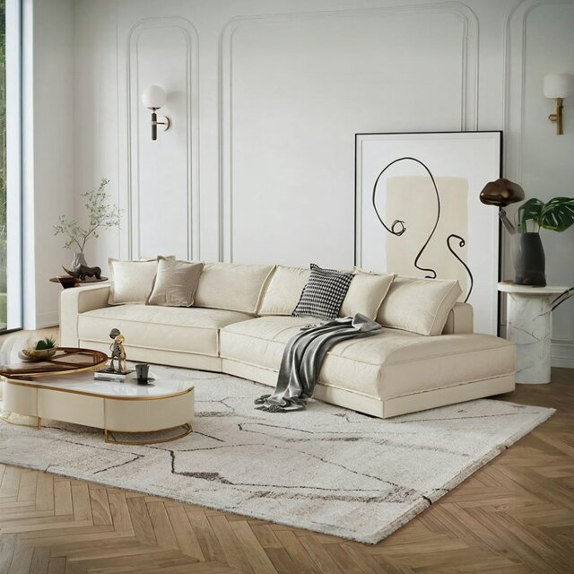 Rackhams Lester Four Seater Sofa, Five Seater Sofa, Curved Sofa - Cream - Four Seater 340cm - image 1