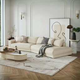 Rackhams Lester Four Seater Sofa, Five Seater Sofa, Curved Sofa - Cream - Four Seater 340cm - thumbnail 1