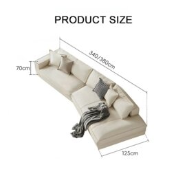 Rackhams Lester Four Seater Sofa, Five Seater Sofa, Curved Sofa - Cream - Four Seater 340cm - thumbnail 6