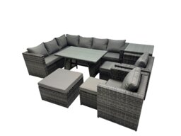 Rackhams 11 seater Outdoor PE Rattan Sofa Set with Dining Table Patio Garden Furniture Sets with 2 Chair 3 Stools Side Table Dark Grey Mixed - thumbnail 1