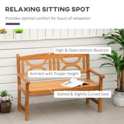 Rackhams 2-Seater Wooden Garden Bench Outdoor Patio Loveseat Natural - Natural wood finish - Poplar Wood - 123cmx61cmx89.5cm - thumbnail 4